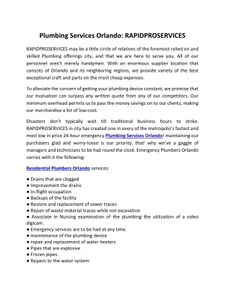 Plumbing Services Orlando: RAPIDPROSERVICES