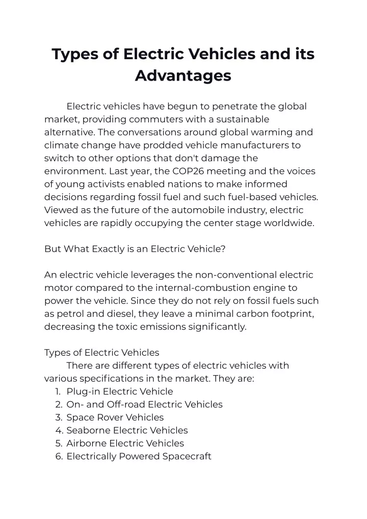 types of electric vehicles and its advantages