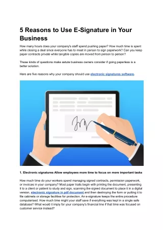 5 Reasons to Implement E-Signature in Your Organization