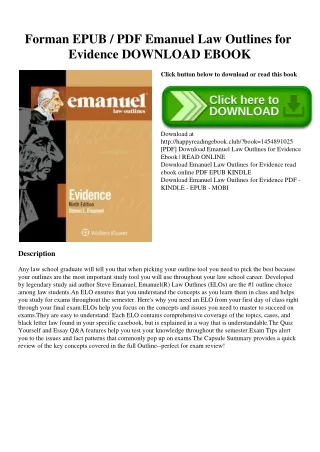 Forman EPUB  PDF Emanuel Law Outlines for Evidence DOWNLOAD EBOOK