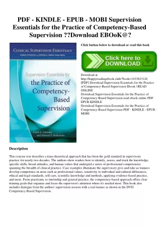 PDF - KINDLE - EPUB - MOBI Supervision Essentials for the Practice of Competency-Based Supervision Download EBOoK@