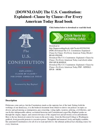 {DOWNLOAD} The U.S. Constitution Explained--Clause by Clause--For Every American Today Read book