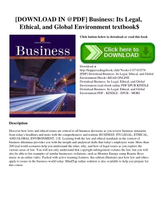 [DOWNLOAD IN @PDF] Business Its Legal  Ethical  and Global Environment textbook$