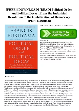 [FREE] [DOWNLOAD] [READ] Political Order and Political Decay From the Industrial Revolution to the Globalization of Demo