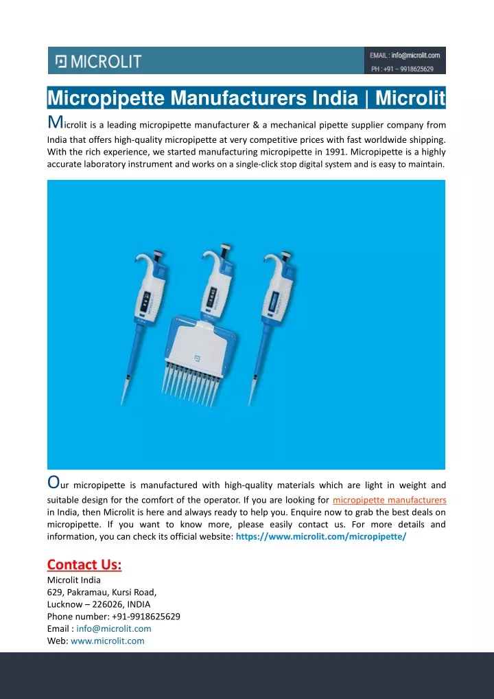 micropipette manufacturers india microlit