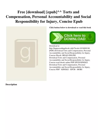 Free [download] [epub]^^ Torts and Compensation  Personal Accountability and Social Responsibility for Injury  Concise E