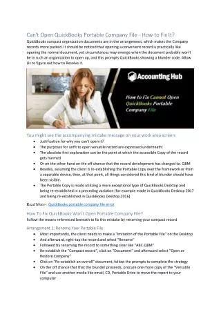 can t open quickbooks portable company file