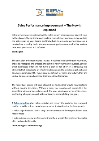 Sales Performance Improvement – The How’s Explained