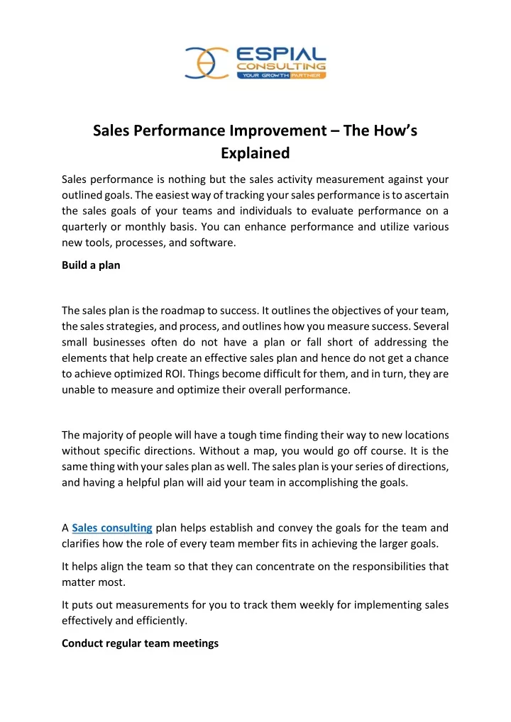sales performance improvement the h ow s explained