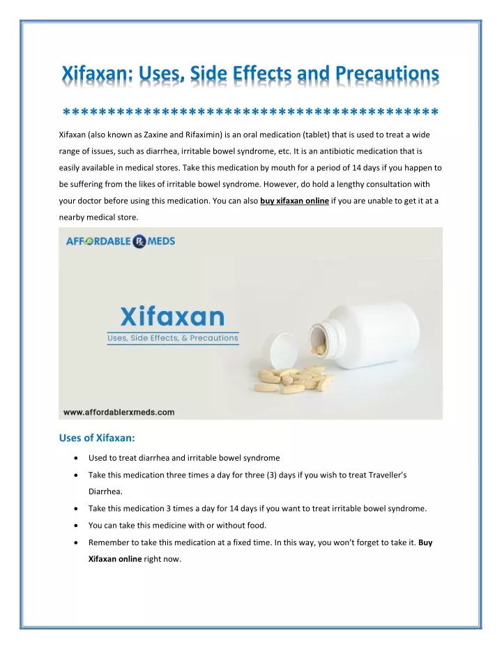 xifaxan uses side effects and precautions