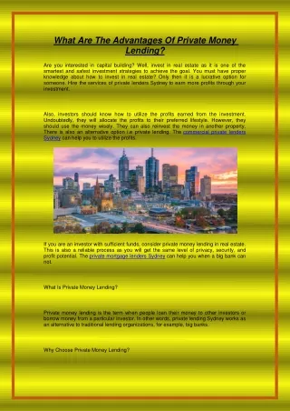 what are the advantages of private money lending