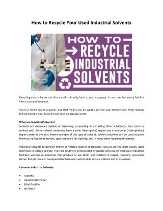 How to Recycle Your Used Industrial Solvents
