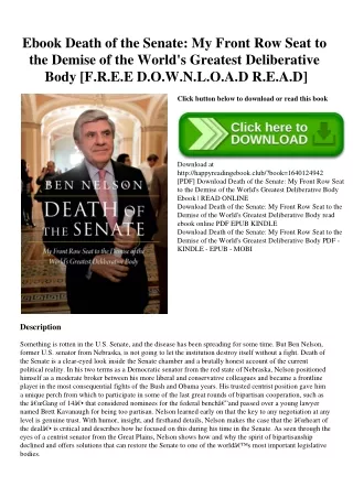Ebook Death of the Senate My Front Row Seat to the Demise of the World's Greatest Deliberative Body [F.R.E.E D.O.W.N.L.O