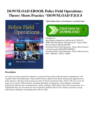 DOWNLOAD EBOOK Police Field Operations Theory Meets Practice ^DOWNLOAD P.D.F.#