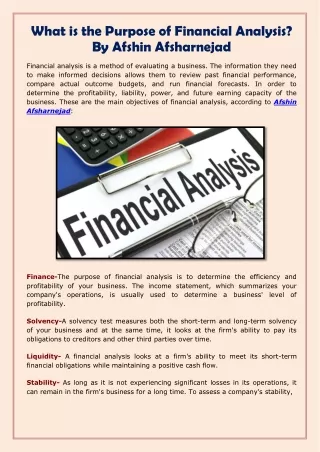 what is the purpose of financial analysis
