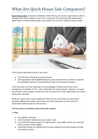 What Are Quick House Sale Companies