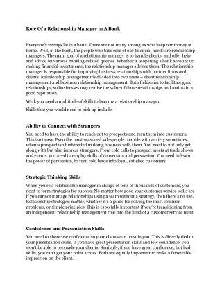 role of a relationship manager in a bank