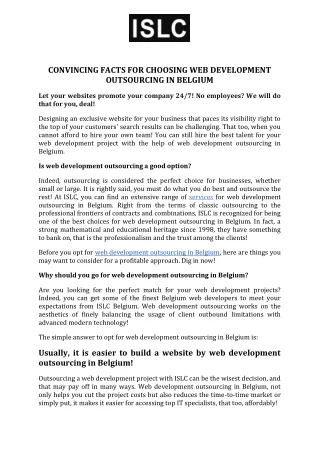 Convincing Facts for Choosing Web Development Outsourcing in Belgium