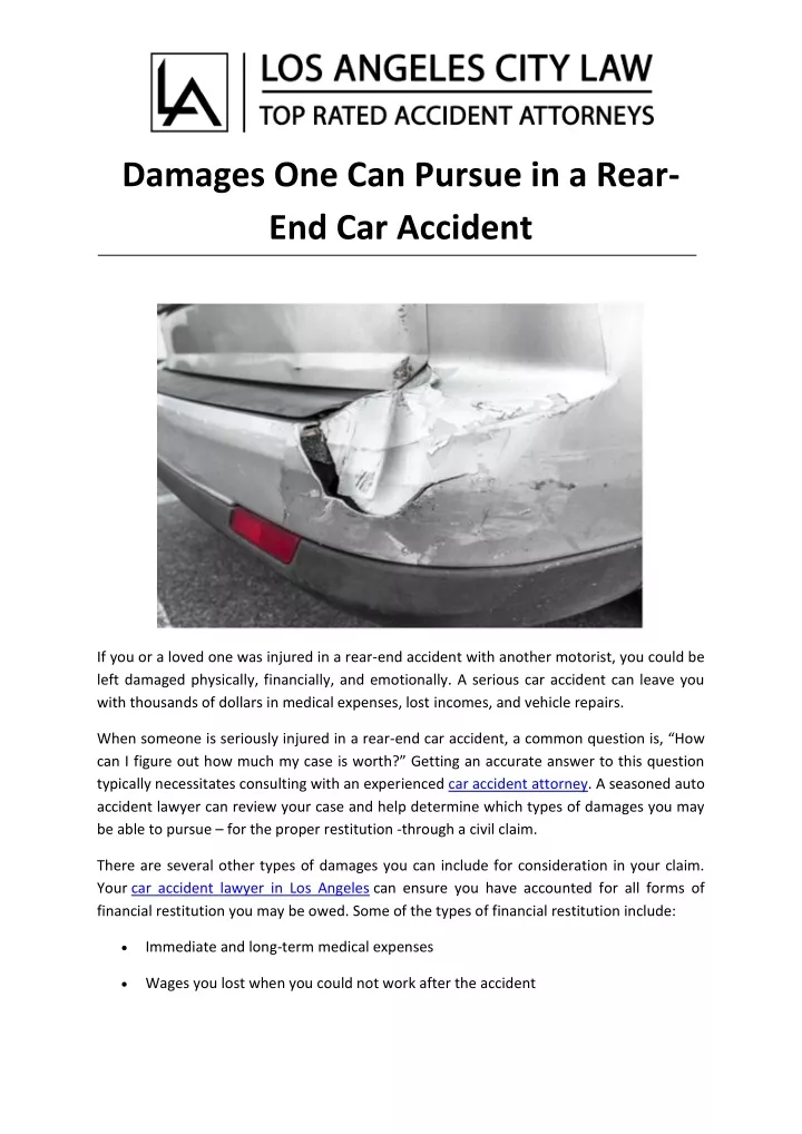 damages one can pursue in a rear end car accident