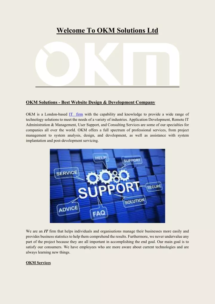 welcome to okm solutions ltd