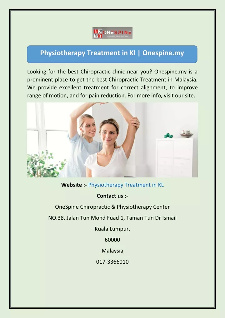 physiotherapy treatment in kl onespine my