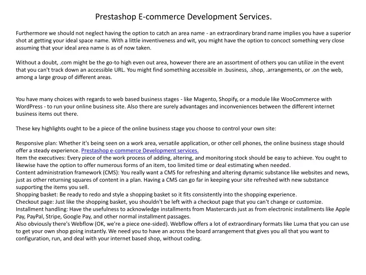 prestashop e commerce development services
