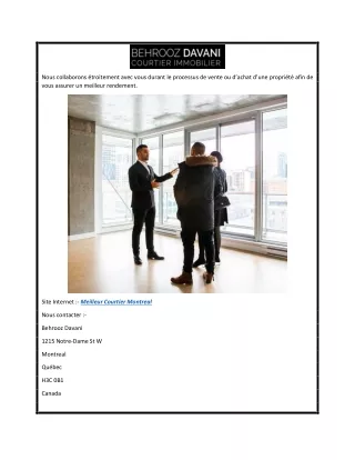 Meilleur Courtier Immobilier de Montreal   Behrooz Davani
