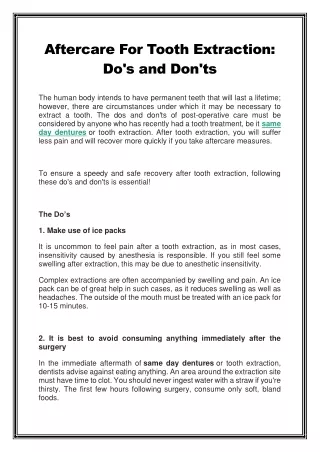 Aftercare For Tooth Extraction: Do's And Don'ts