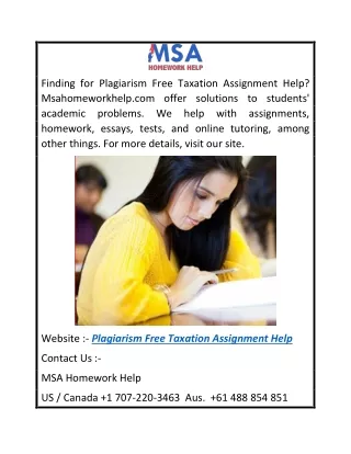 Plagiarism Free Taxation Assignment Help  Msahomeworkhelp.com