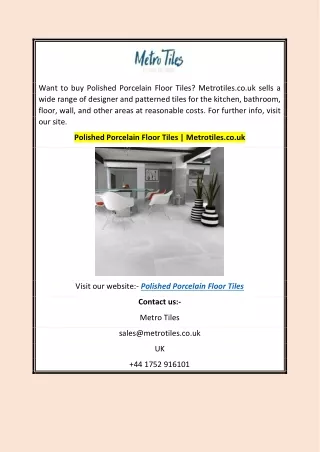 Polished Porcelain Floor Tiles  Metrotiles.co.uk