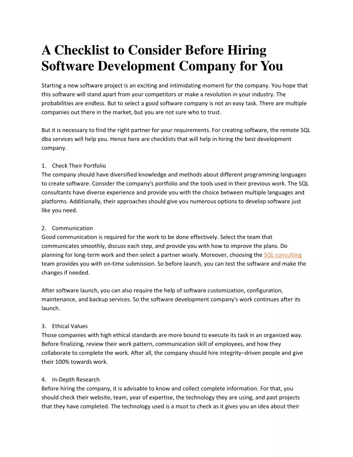 a checklist to consider before hiring software