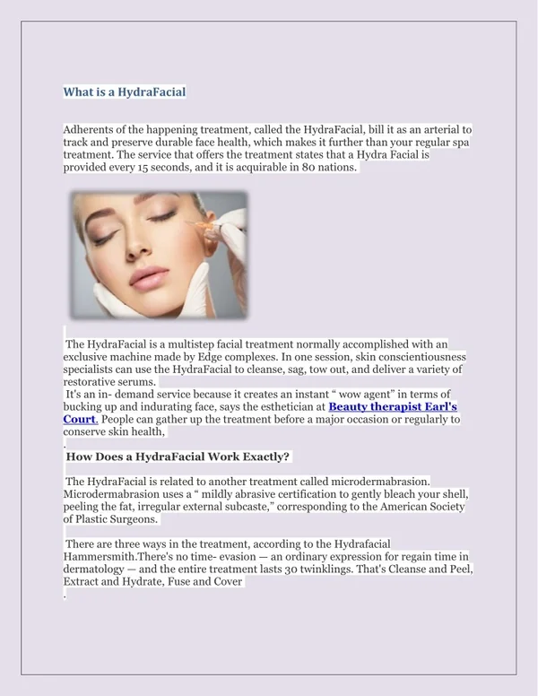 Get Beauty therapist in Earl's Court