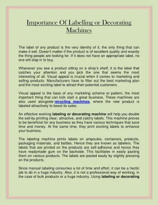 importance of labelling or decorating machines