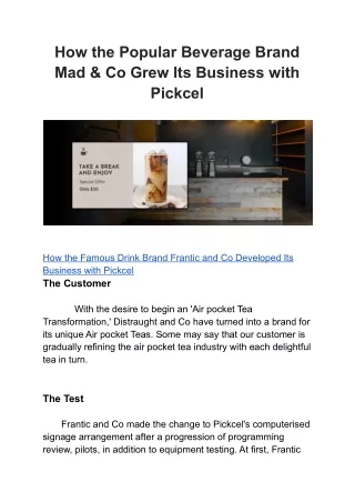 How the Popular Beverage Brand Mad & Co Grew Its Business with Pickcel