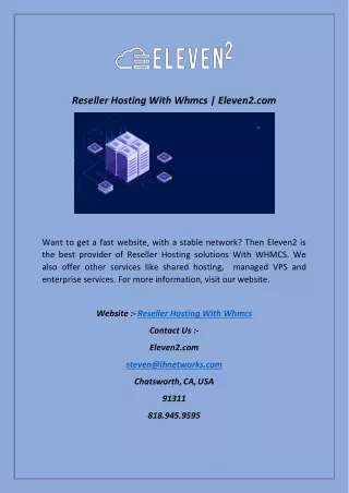 Reseller Hosting With Whmcs | Eleven2.com