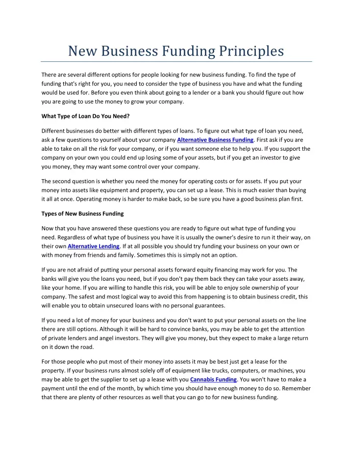 new business funding principles