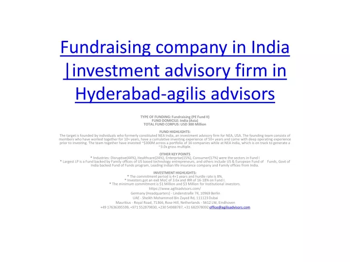 fundraising company in india investment advisory firm in hyderabad agilis advisors