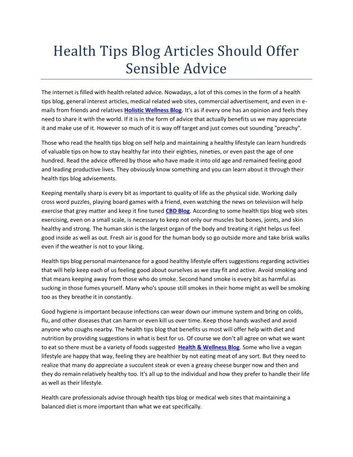 health tips blog articles should offer sensible
