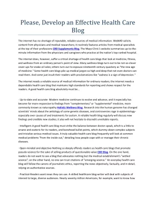 please develop an effective health care blog