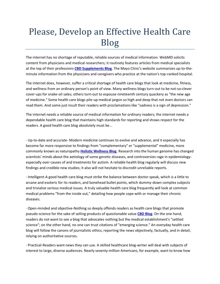 please develop an effective health care blog