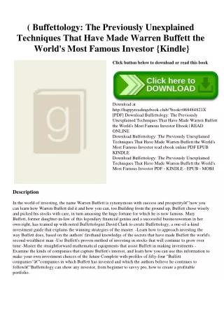 (E.B.O.O.K. DOWNLOAD^ Buffettology The Previously Unexplained Techniques That Have Made Warren Buffett the World's Most