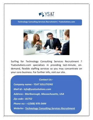 Technology Consulting Services Recruitment | Ysatsolutions.com