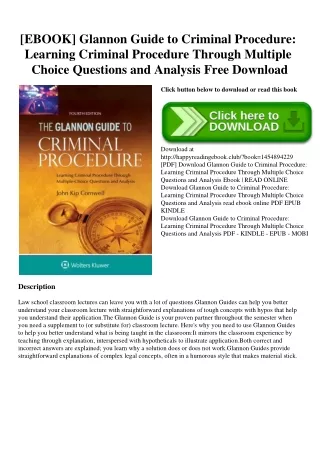 READ [EBOOK] Glannon Guide to Criminal Procedure Learning Criminal Procedure Through Multiple Choice Questions and Analy