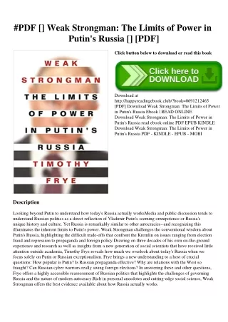 #PDF [Download] Weak Strongman The Limits of Power in Putin's Russia [DOWNLOADPDF] [PDF]
