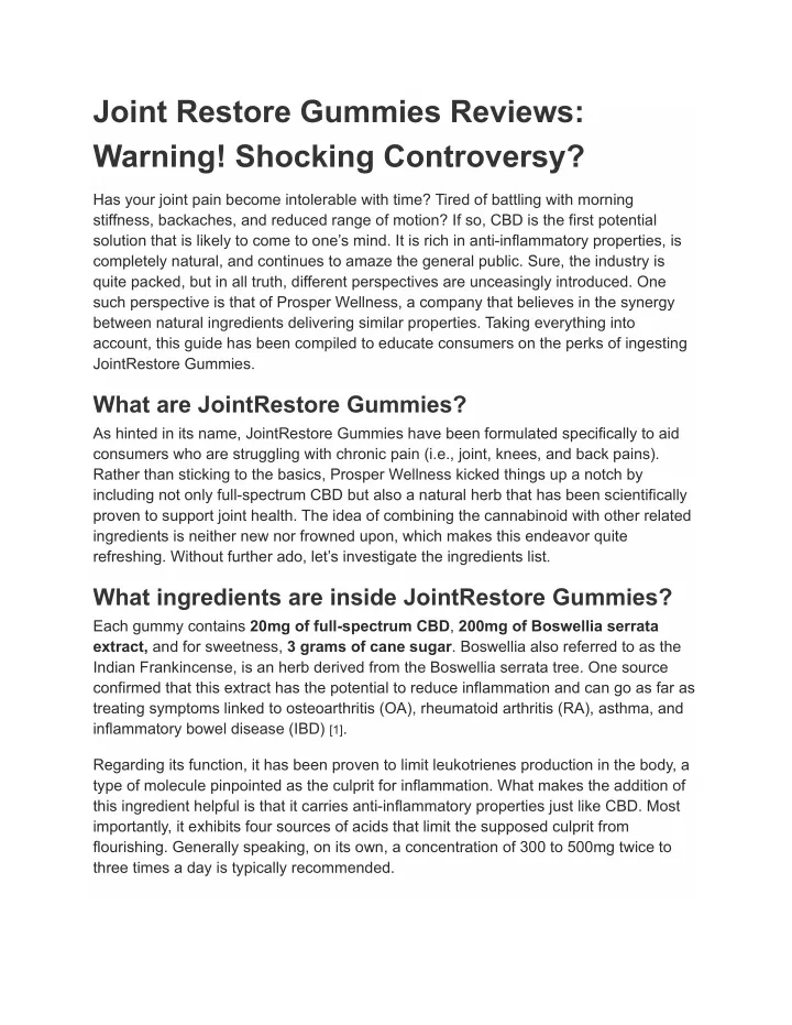 joint restore gummies reviews warning shocking