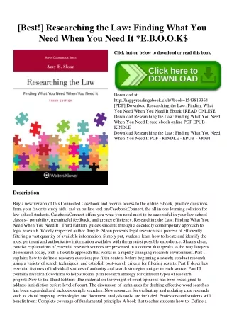 [Best!] Researching the Law Finding What You Need When You Need It E.B.O.O.K$