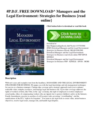 #P.D.F. FREE DOWNLOAD^ Managers and the Legal Environment Strategies for Business {read online}