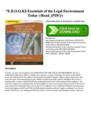 E.B.O.O.K$ Essentials of the Legal Environment Today ((Read_[PDF]))