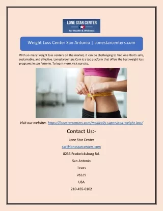 Weight loss center san AntonioWeight Loss Center San Antonio | Lonestarcenters.c