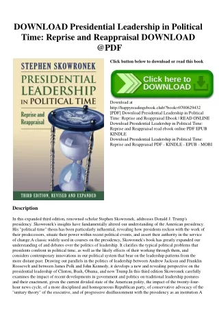 DOWNLOAD Presidential Leadership in Political Time Reprise and Reappraisal DOWNLOAD @PDF